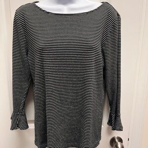 Lauren Ralph Lauren women’s black and white striped ruffle cuff, knit top XL